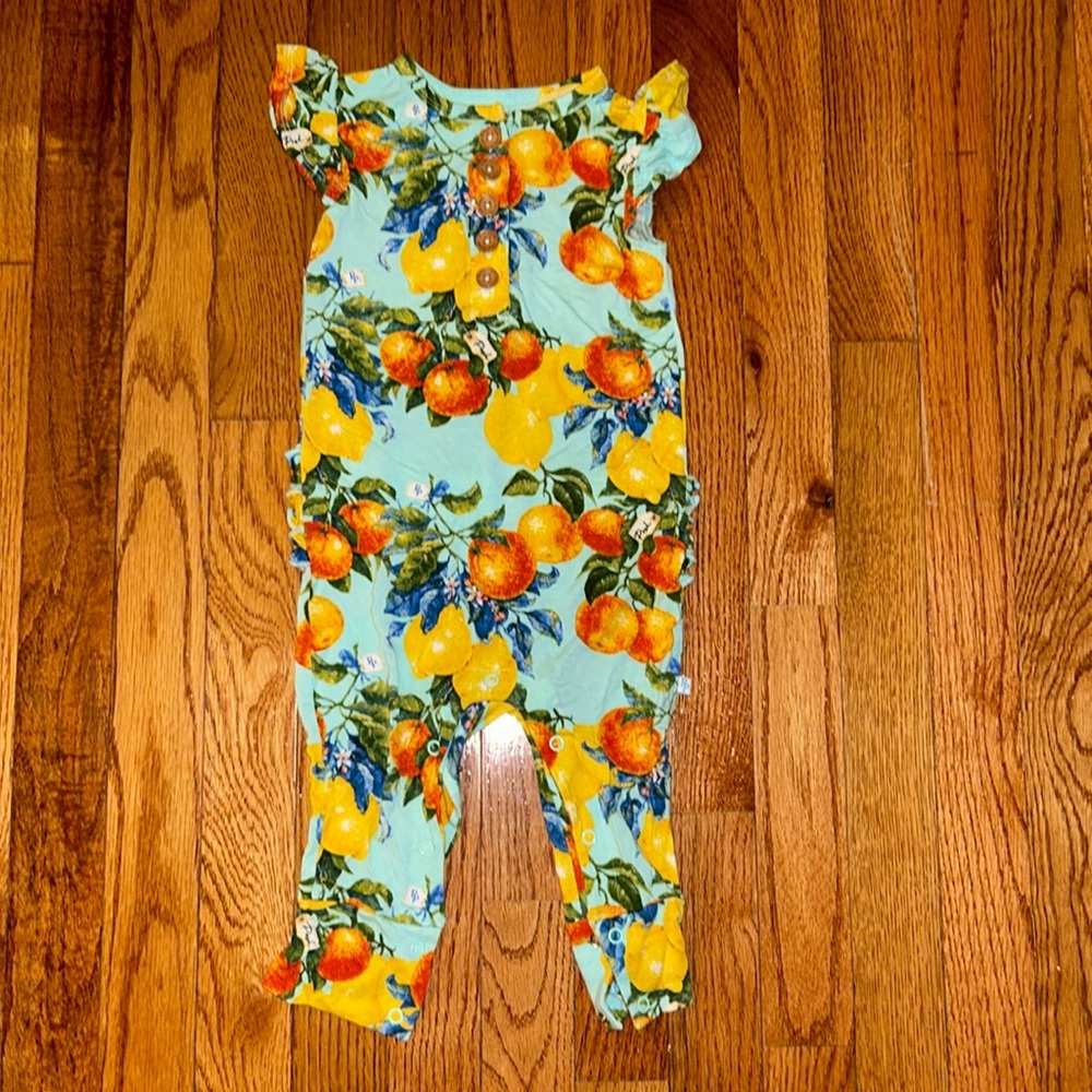 Posh Peanut Lemon and Oranges Ruffled Romper-18-24M